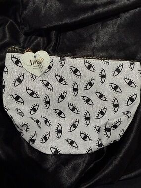 White Eye-Print Cosmetic Pouch